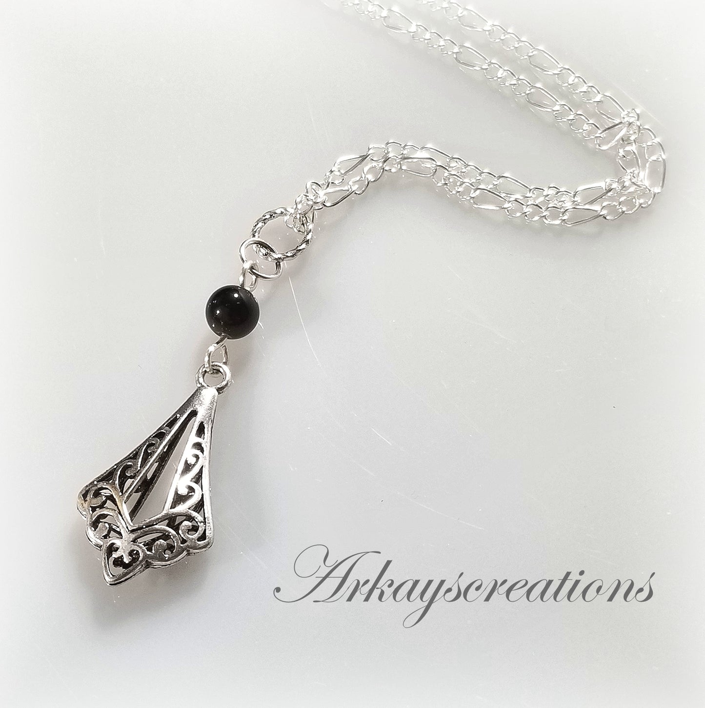 Black Obsidian Filigree Necklace Romantic Gift