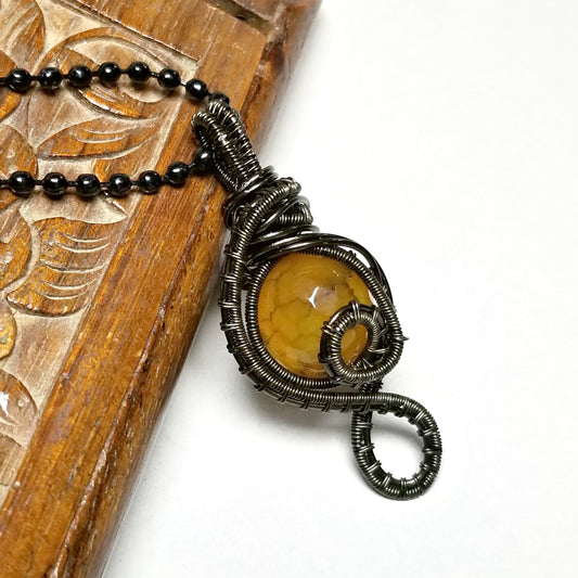 Dragon Vein Agate Necklace, Wire Wrapped Gemstone Jewelry