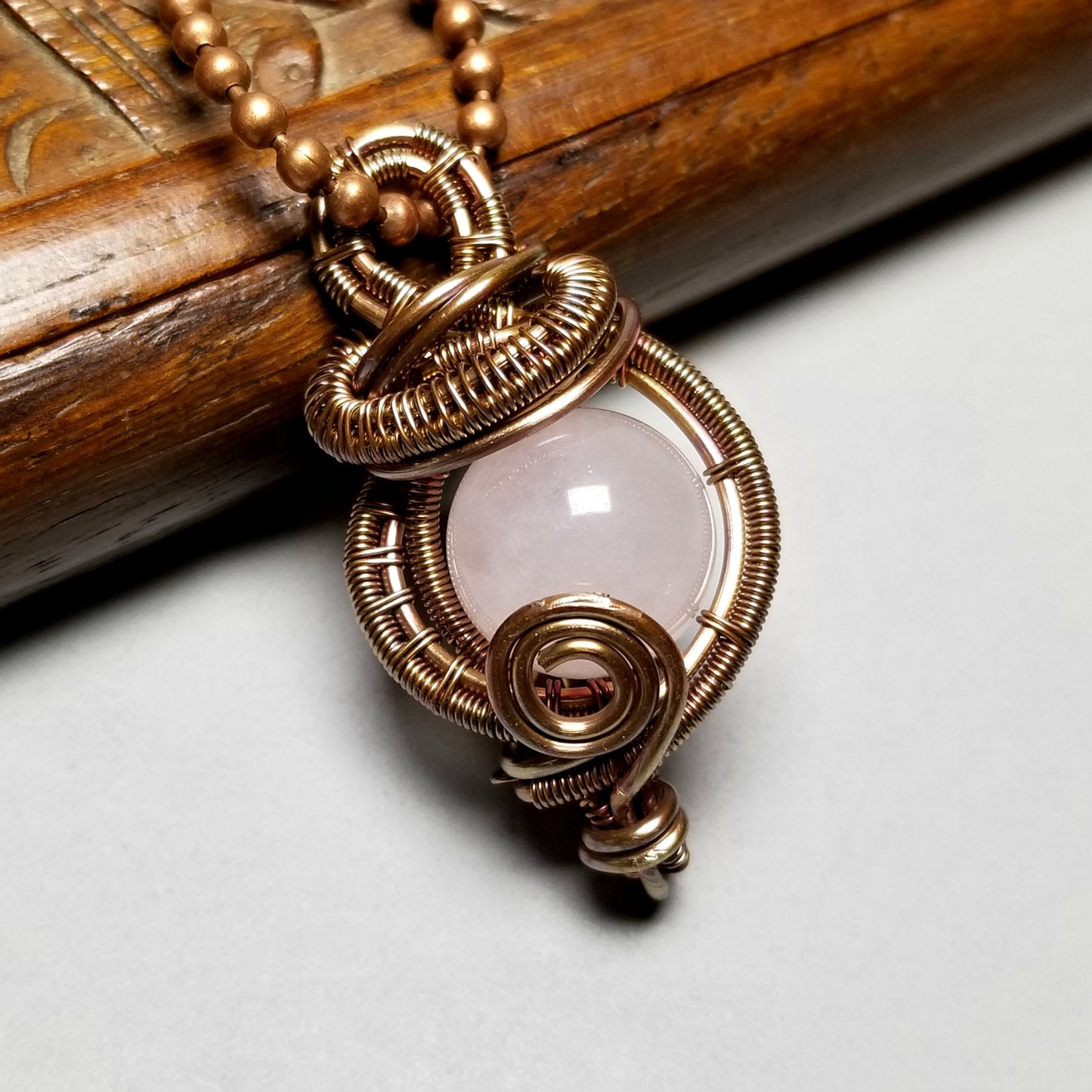 Rose Quartz Pendant Necklace, Wire Wrap Jewelry