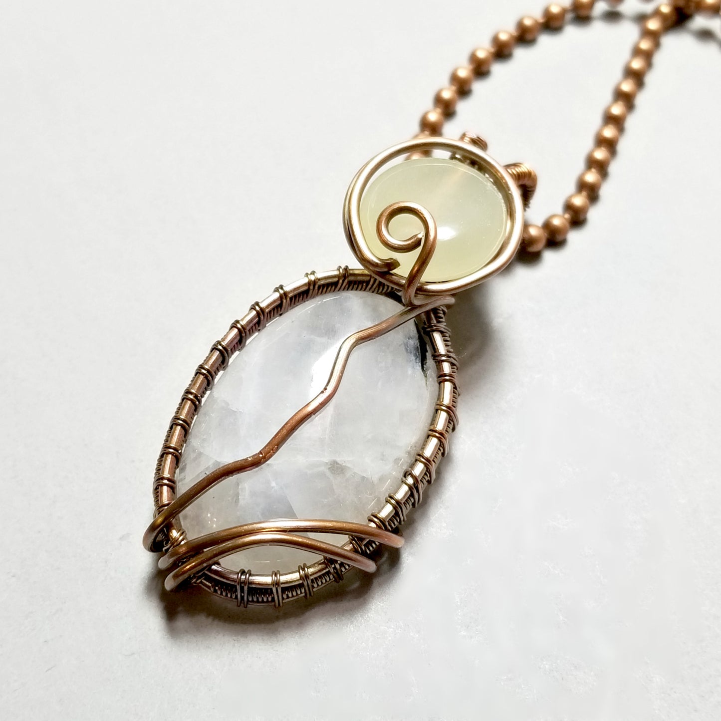 Wire Wrapped Moonstone Cat Pendant Necklace