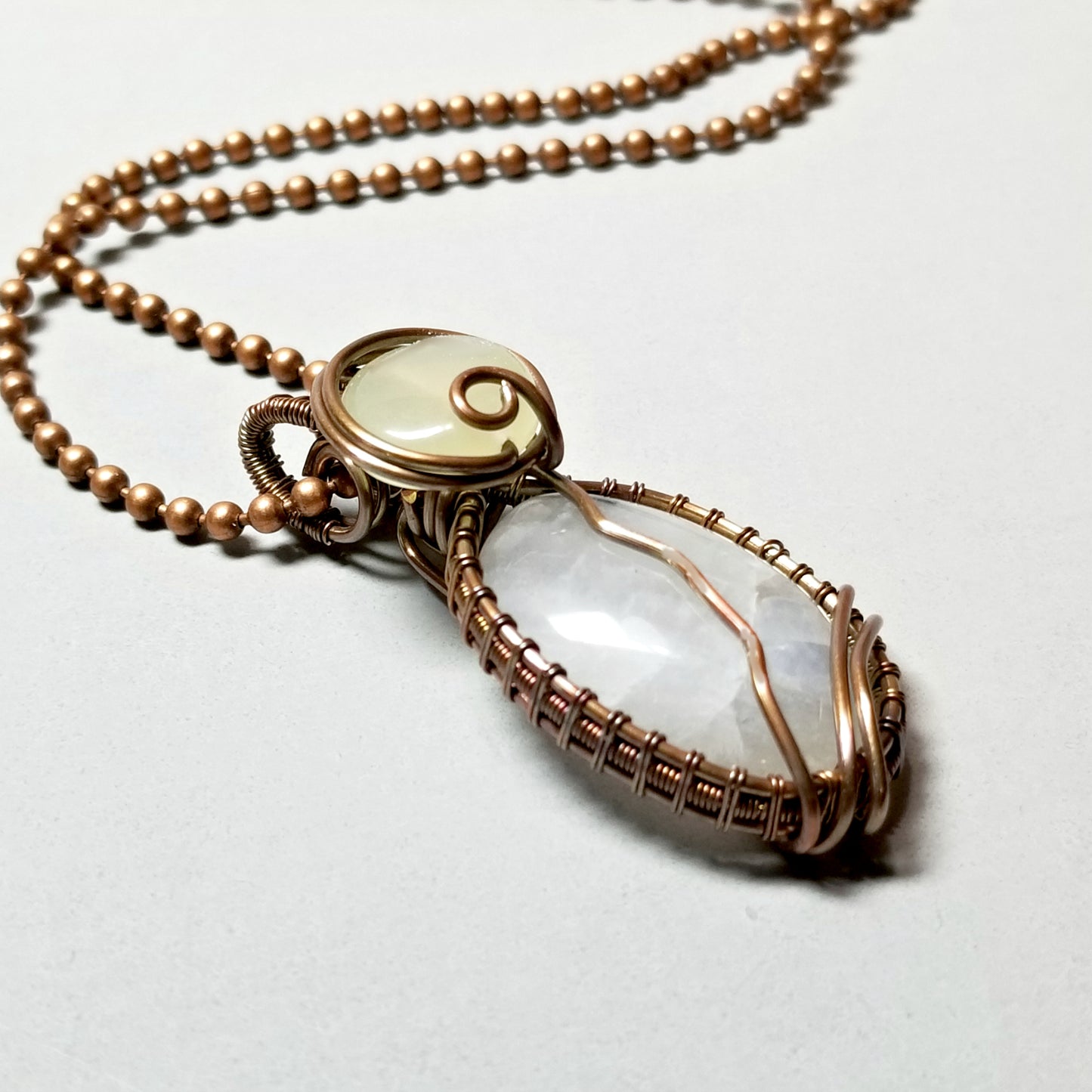 Wire Wrapped Moonstone Cat Pendant Necklace
