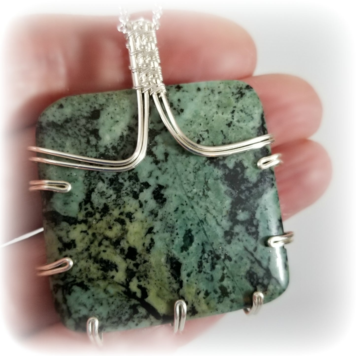 Wire Wrapped Green Ruby Zoisite Pendant Necklace, Jewelry Gift