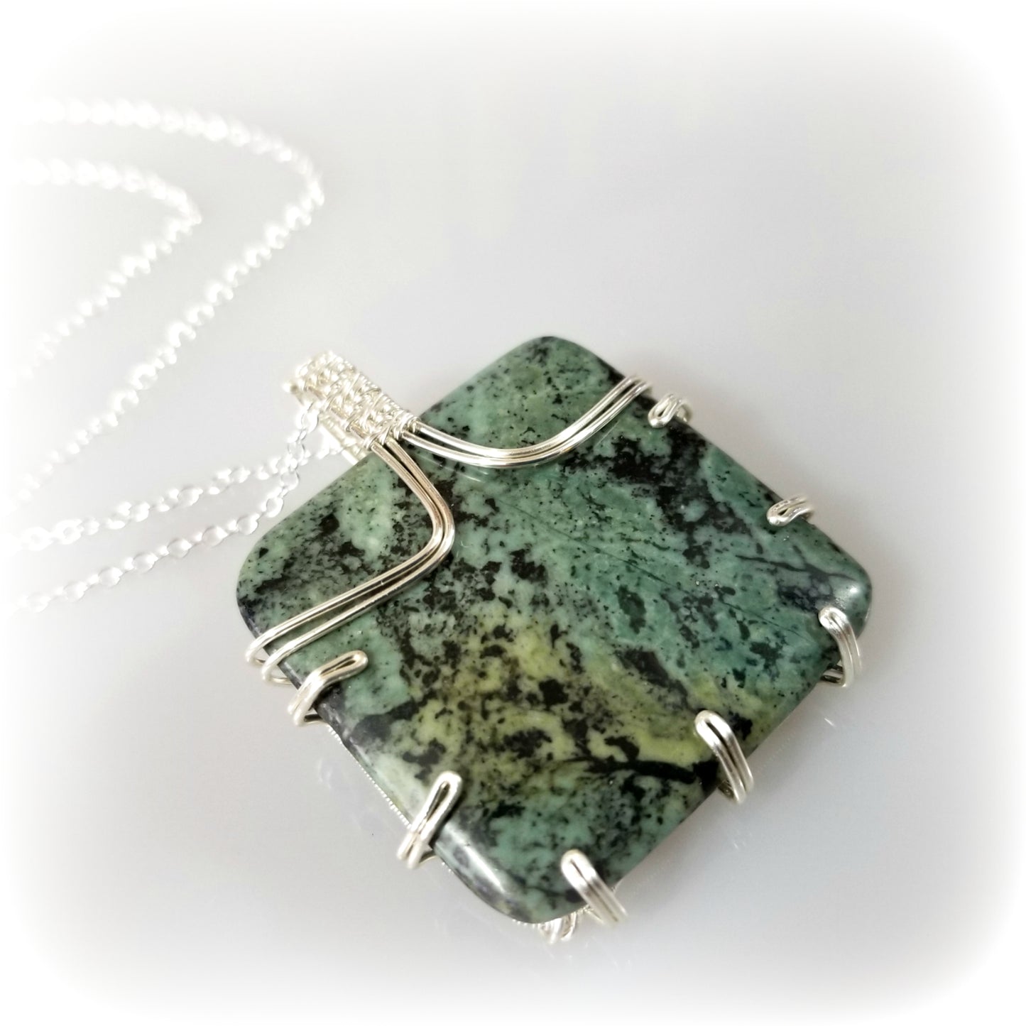 Wire Wrapped Green Ruby Zoisite Pendant Necklace, Jewelry Gift