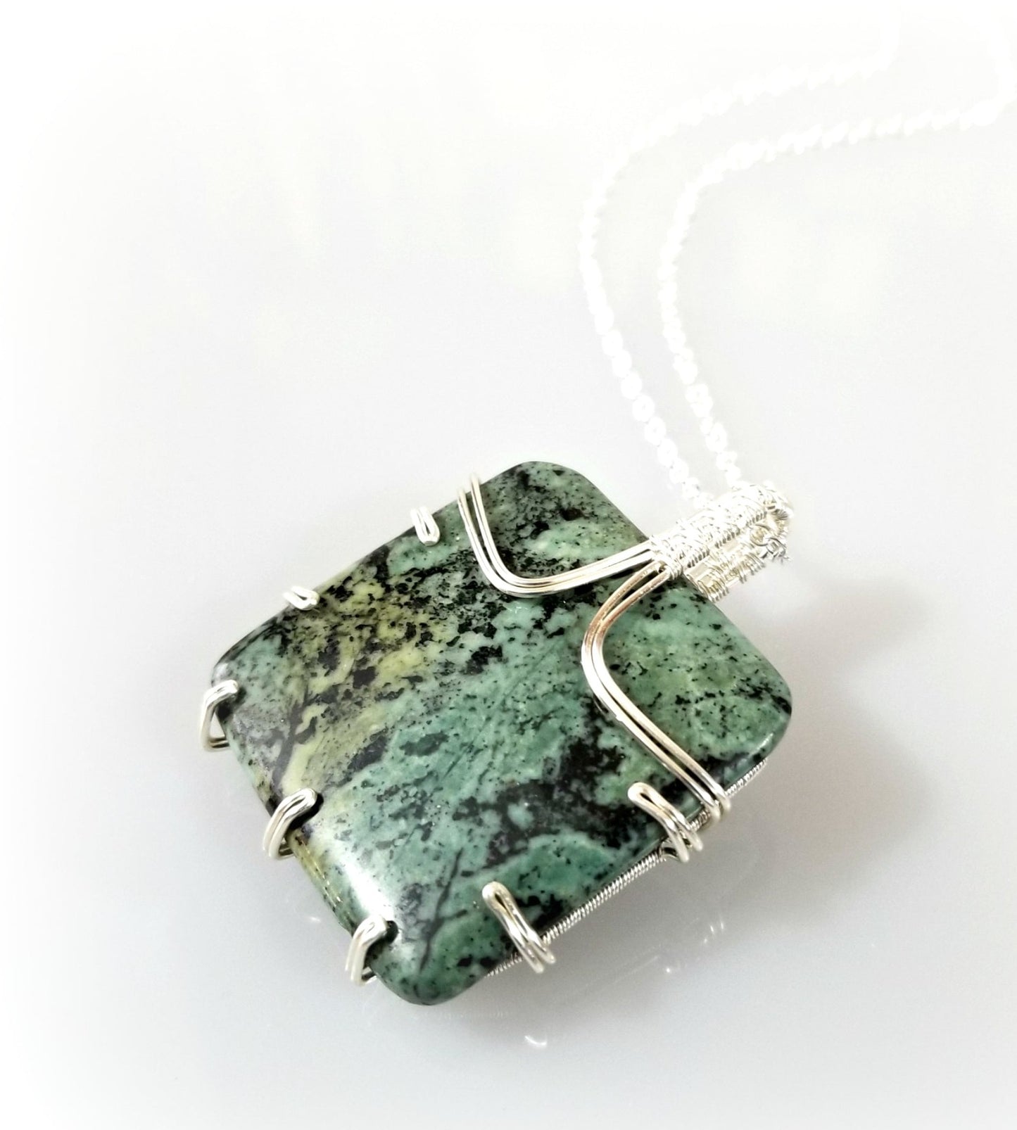 Wire Wrapped Green Ruby Zoisite Pendant Necklace, Jewelry Gift