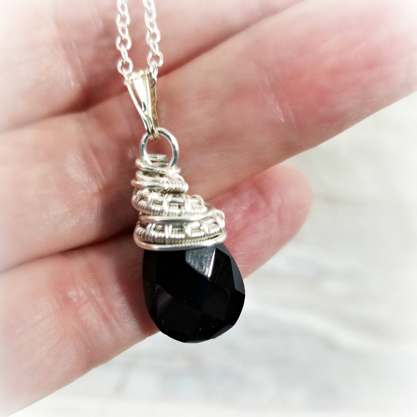 Wire Wrapped Crystal Teardrop Necklace, Wife Gift