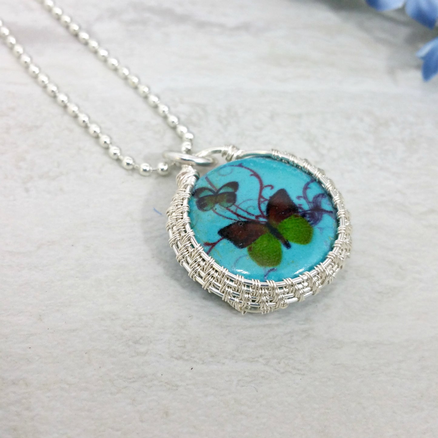 Wire Wrapped Butterfly Necklace, Boho Necklace, Howlite Jewelry