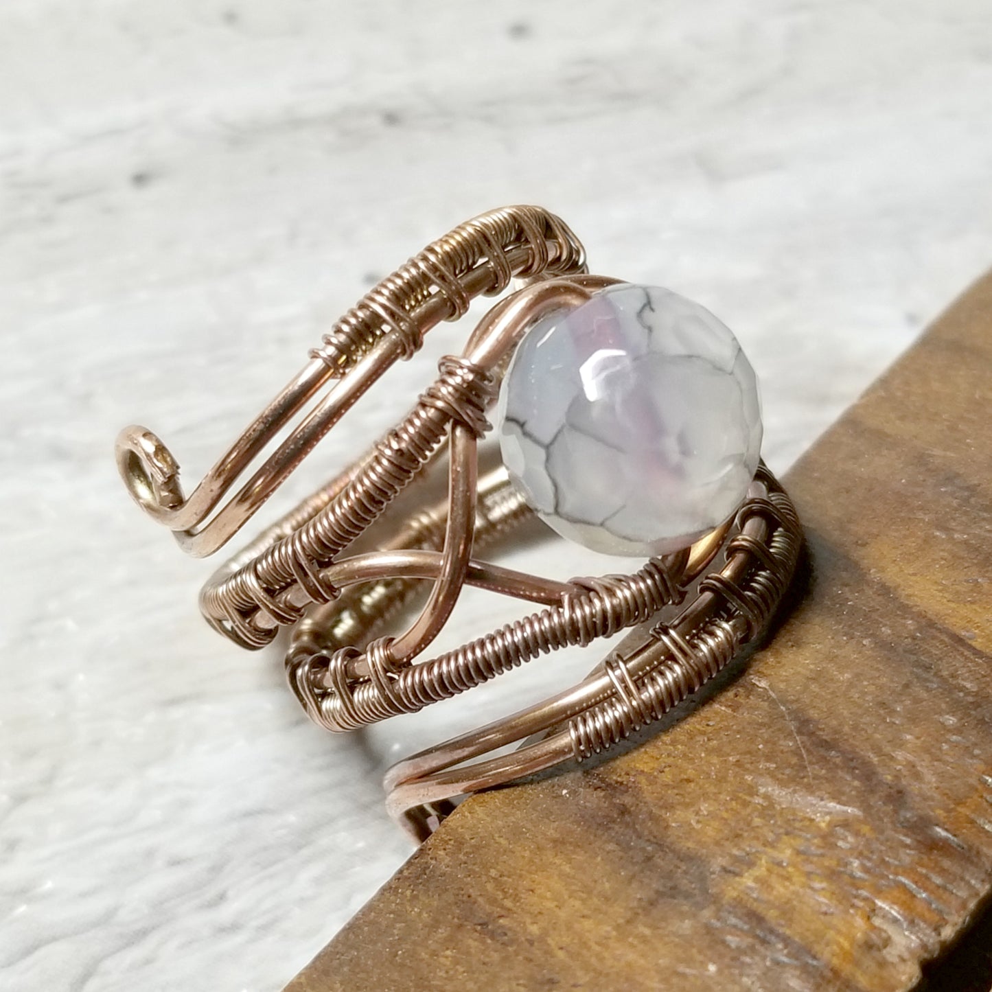 Copper Adjustable Ring, Wire Wrapped Ring, Gemstone Ring