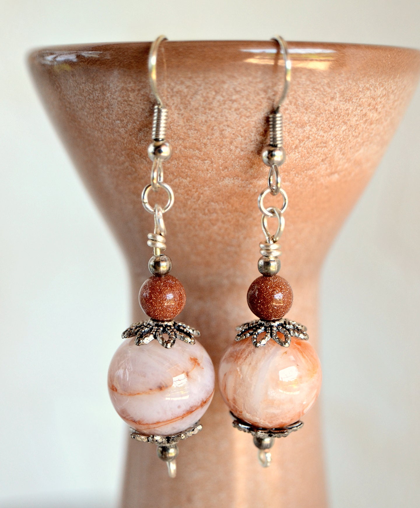 Womens Orange Agate Gemstone Earrings, Agate Jewelry