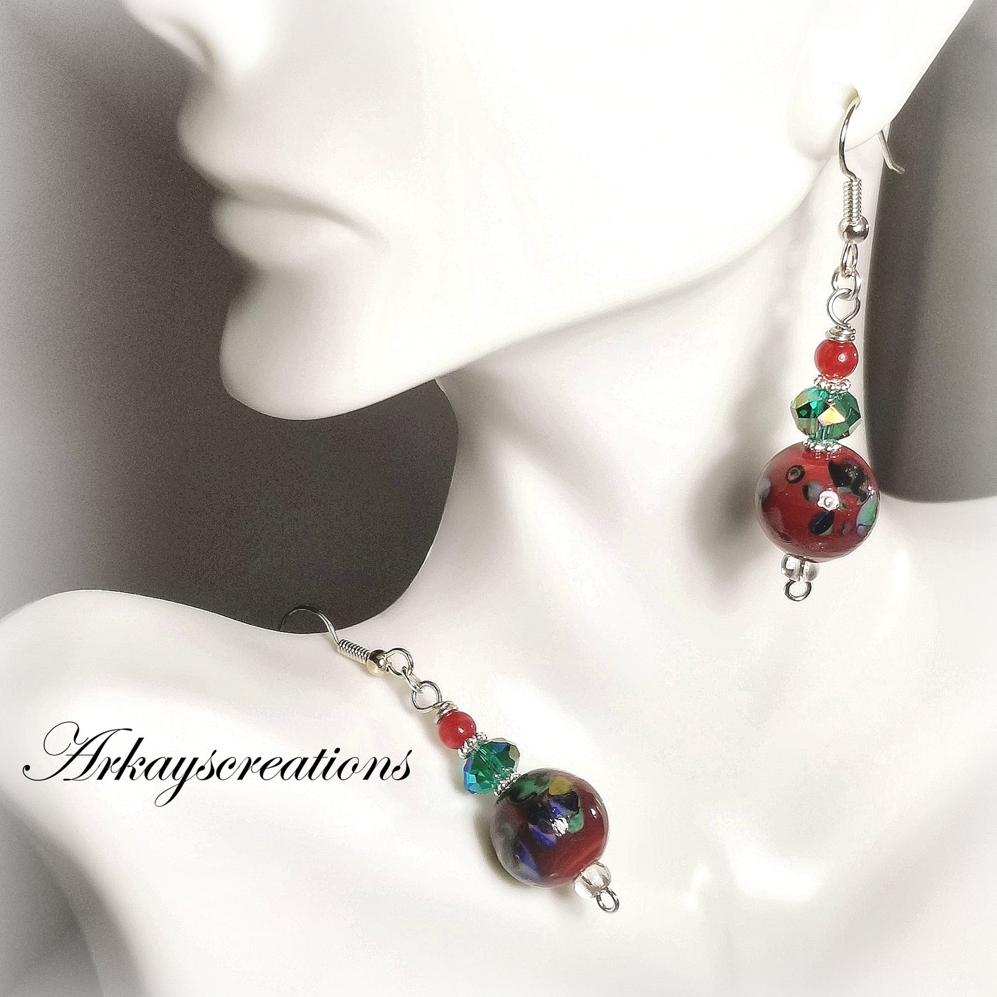 Red Drop Earrings Dangle, Red Jewelry, Festive Bright Earrings