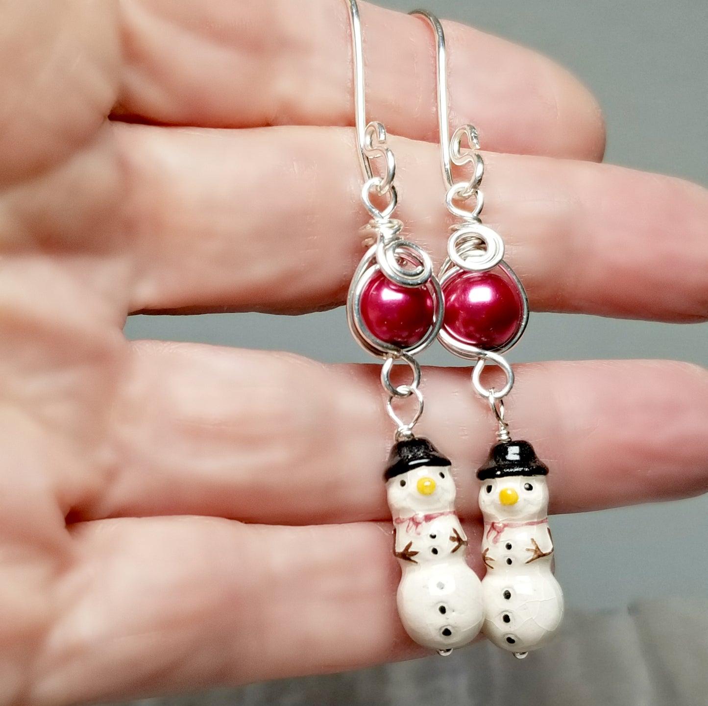 Holiday Beaded Jewelry, Snowman Holiday Earrings, Gift for Mom
