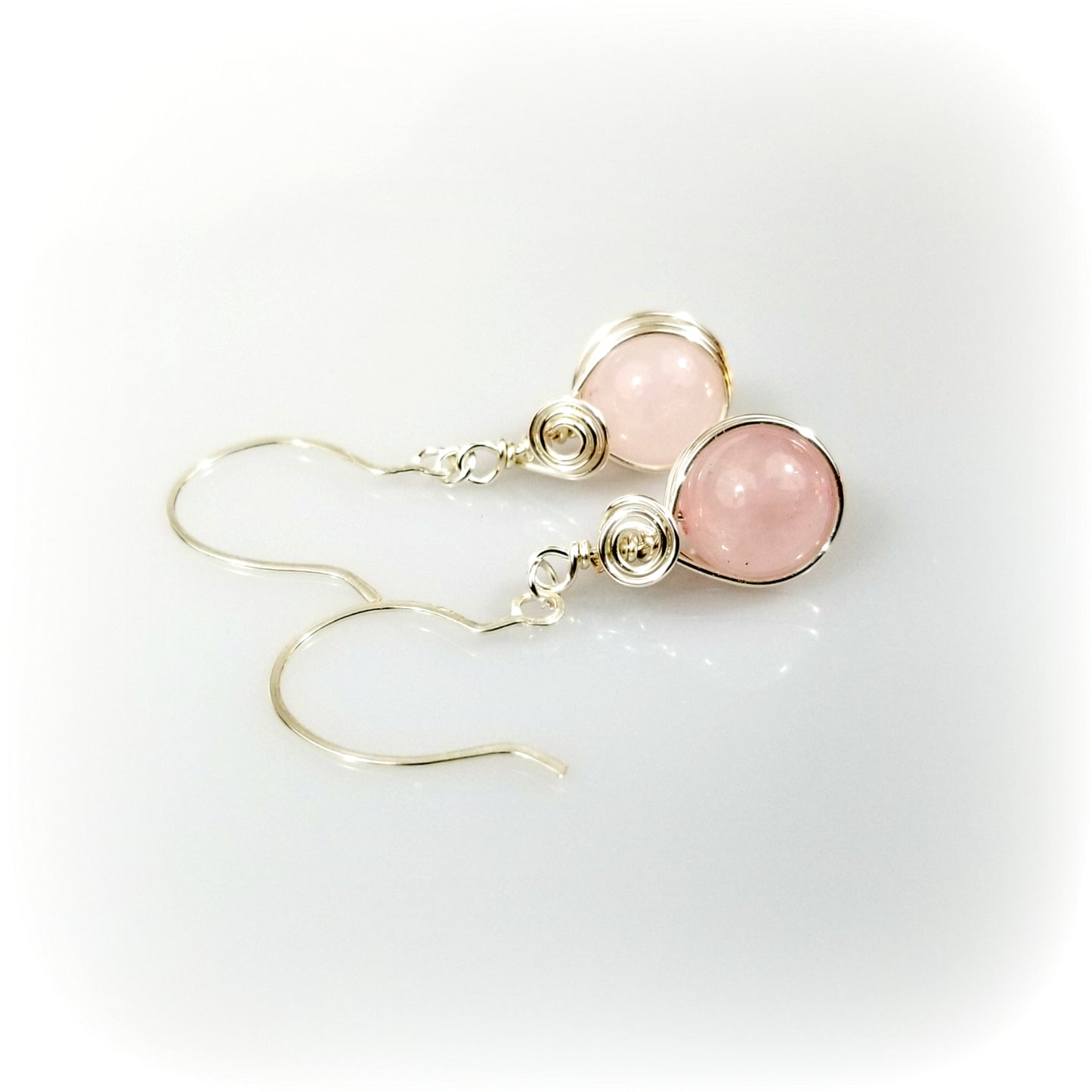 Rose Quartz Earrings, Pink Stone Earrings, Wire Wrapped Jewelry
