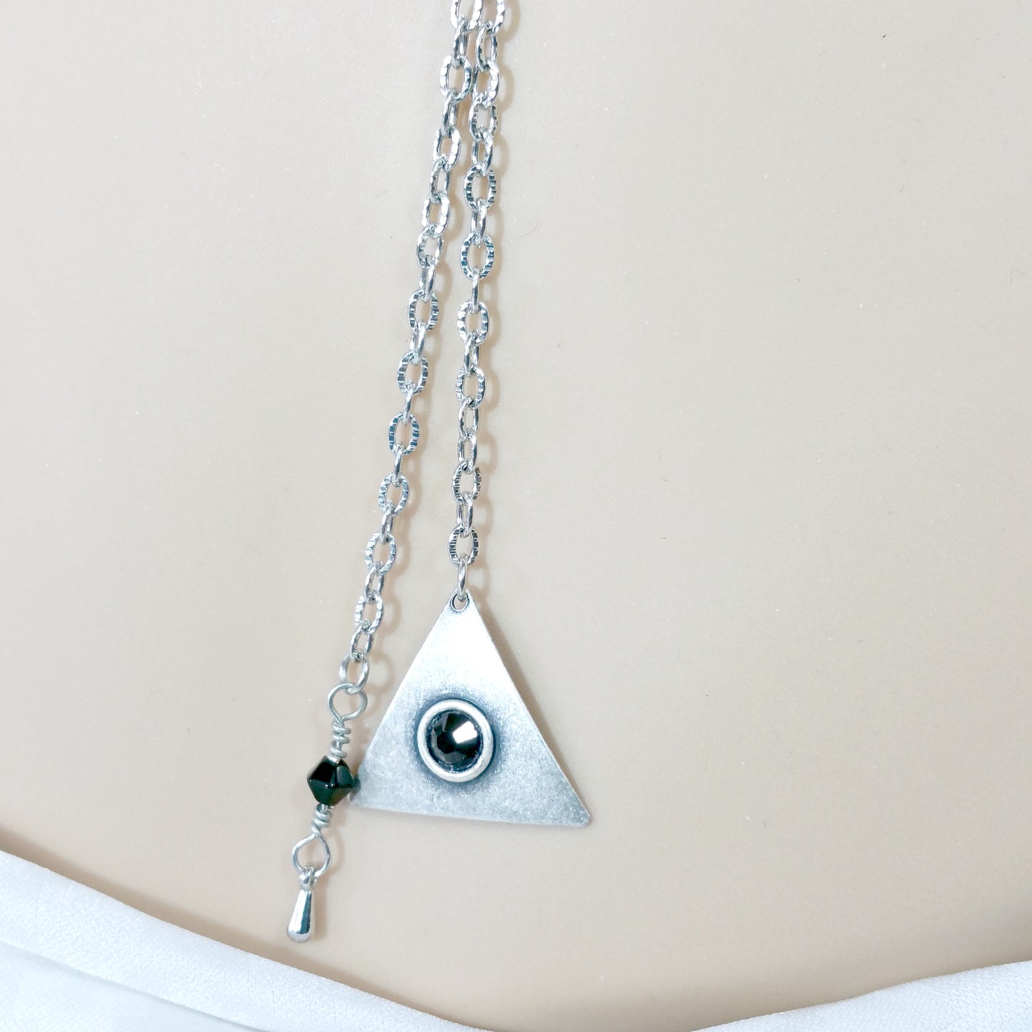 Edgy Silver Y Necklace, Geometric Triangle Pendant, Womens Gift for Her