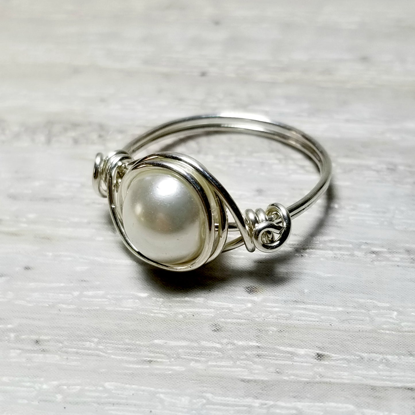 White Pearl Ring, Sterling Silver Stacking Ring, Gift Idea