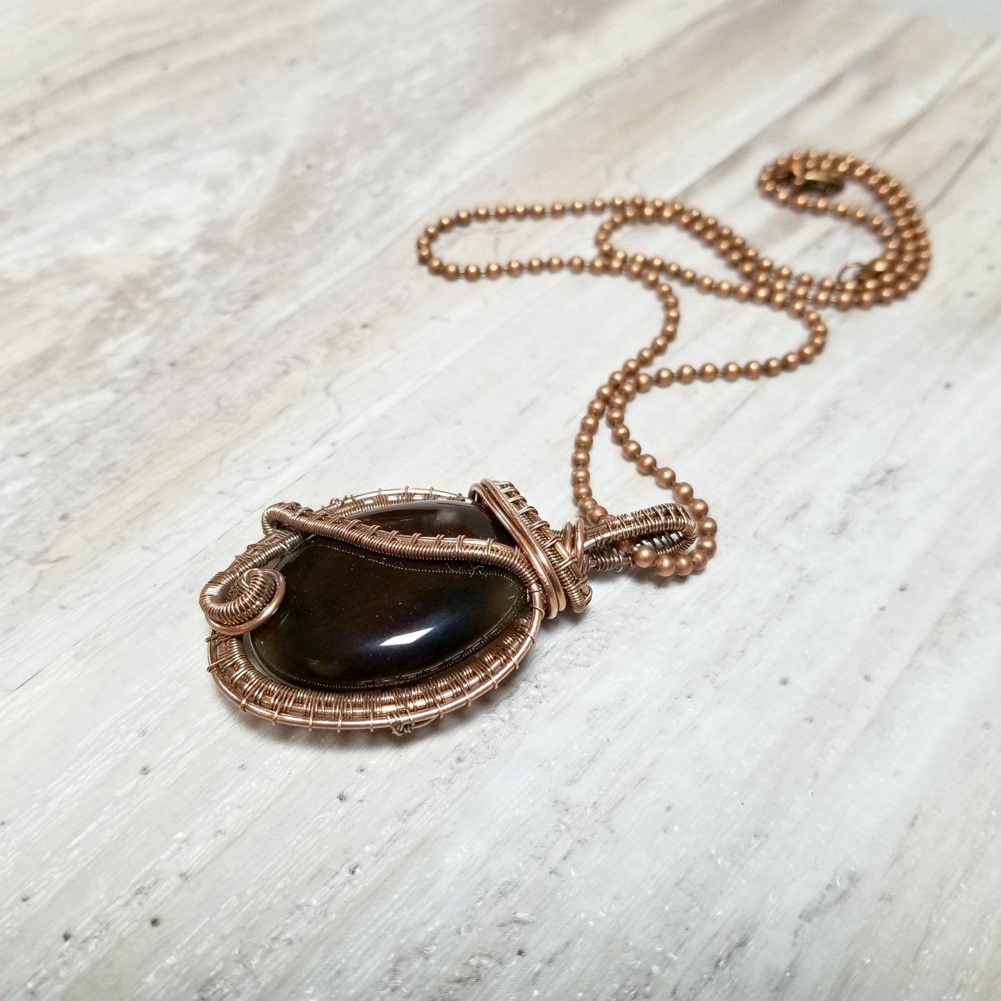 Wire Weave Jewelry, Agate Gemstone Pendant, Oxidized Copper Necklace