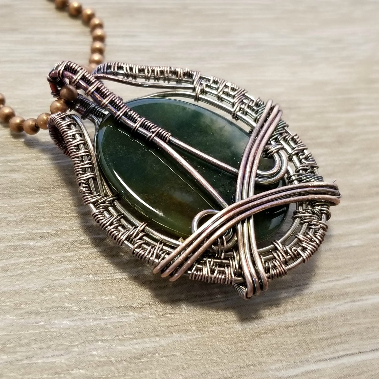 Wire Woven Stone Necklace, Agate Pendant, Indian Agate Jewelry