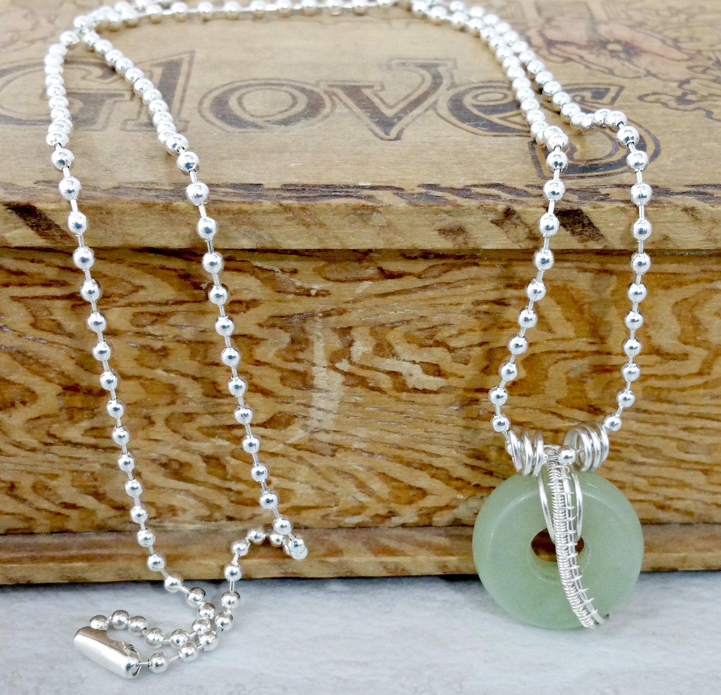 Wire Wrapped Aventurine Necklace Gift for Her, Gemstone Donut Necklace