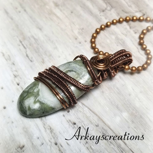 Wire Wrapped Green Jasper Necklace