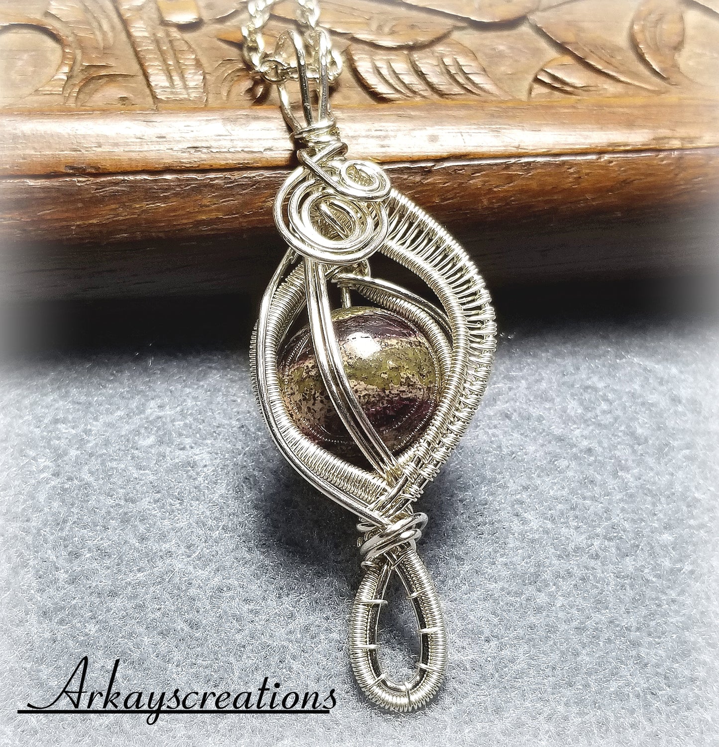 Wire Wrapped Jasper Pendant, Stone Necklace