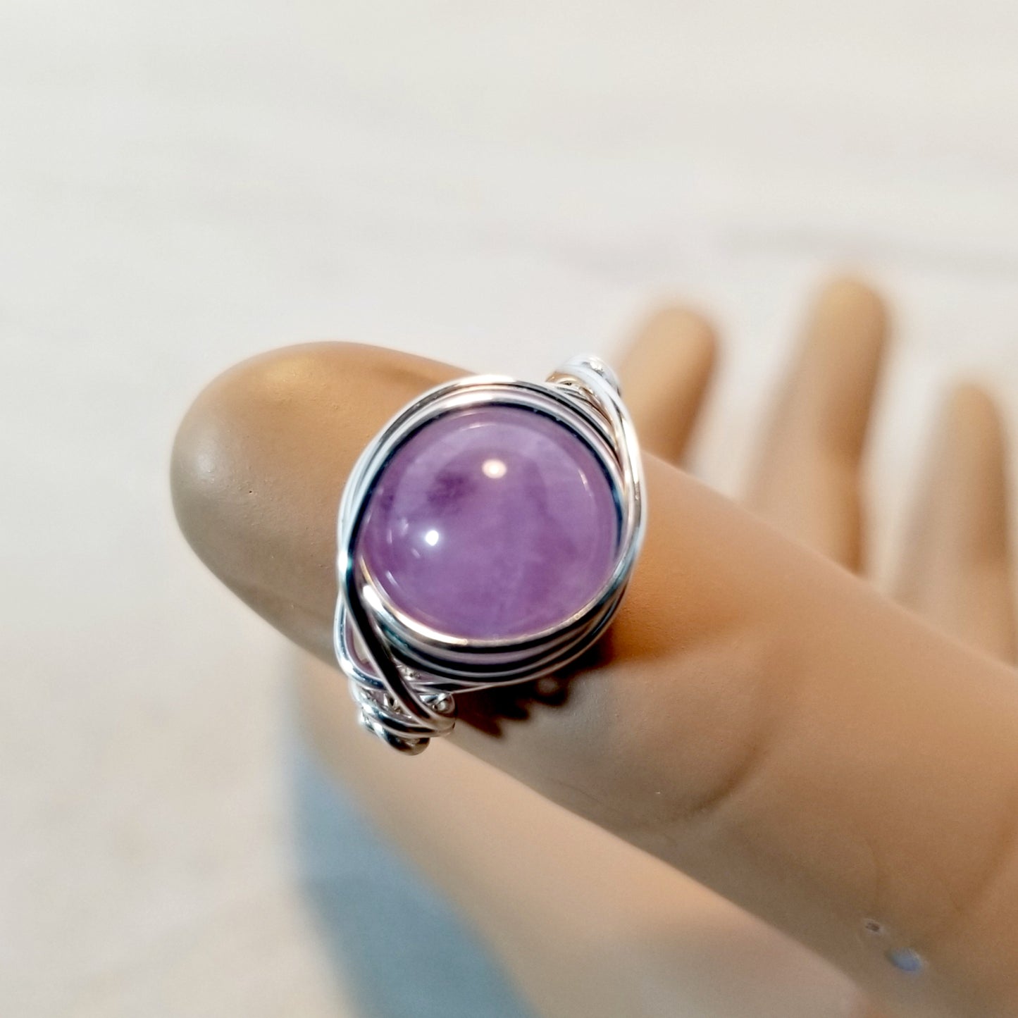 Wire Wrap Ring, Amethyst Purple Gemstone Ring, Silver Wire Ring