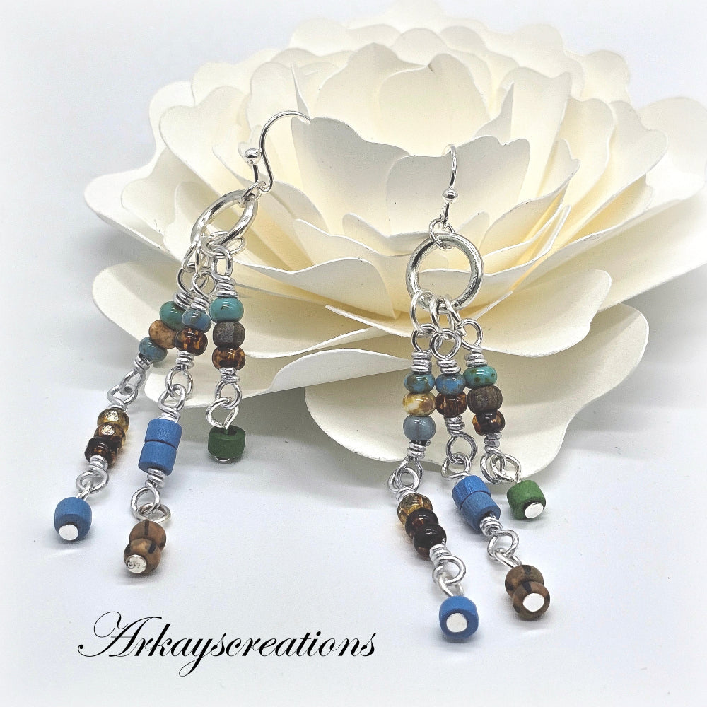 Artisan Boho Fringe Earrings - Sterling Silver Ear Hooks