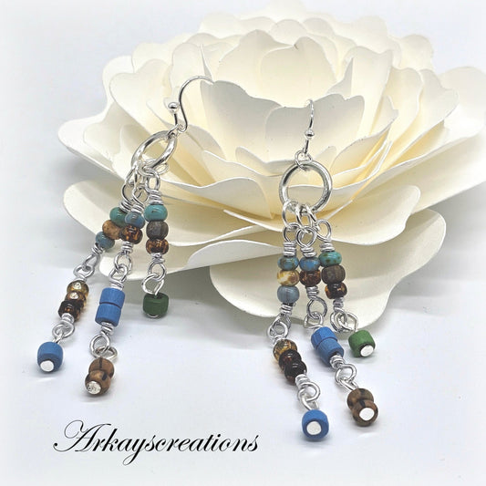 Artisan Boho Fringe Earrings - Sterling Silver Ear Hooks