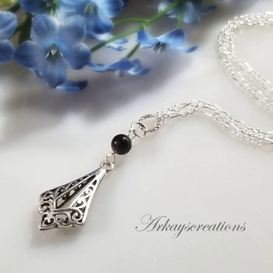 Black Obsidian Filigree Necklace Romantic Gift