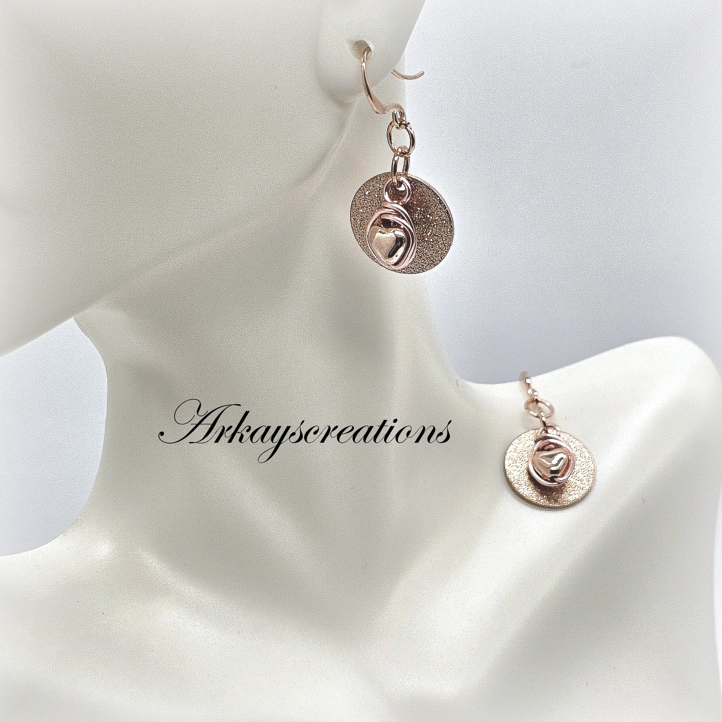 Delicate Rose Gold Earrings with Heart Charms - Cute Dangle Style