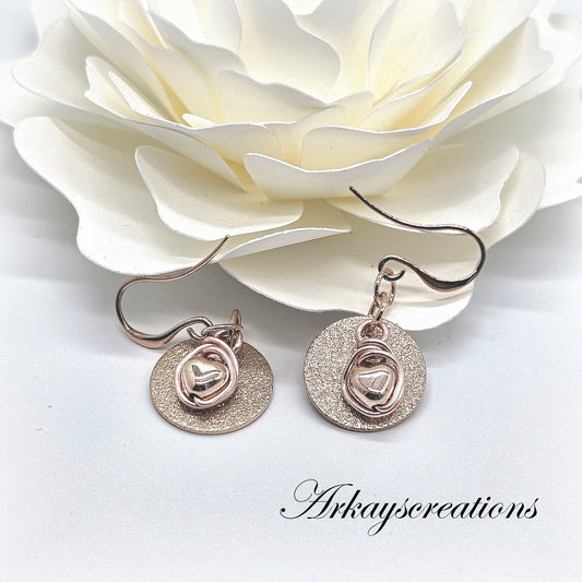 Delicate Rose Gold Earrings with Heart Charms - Cute Dangle Style