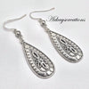 Embossed Silver Teardrop Earrings, Dangling Earrings - Arkayscreations