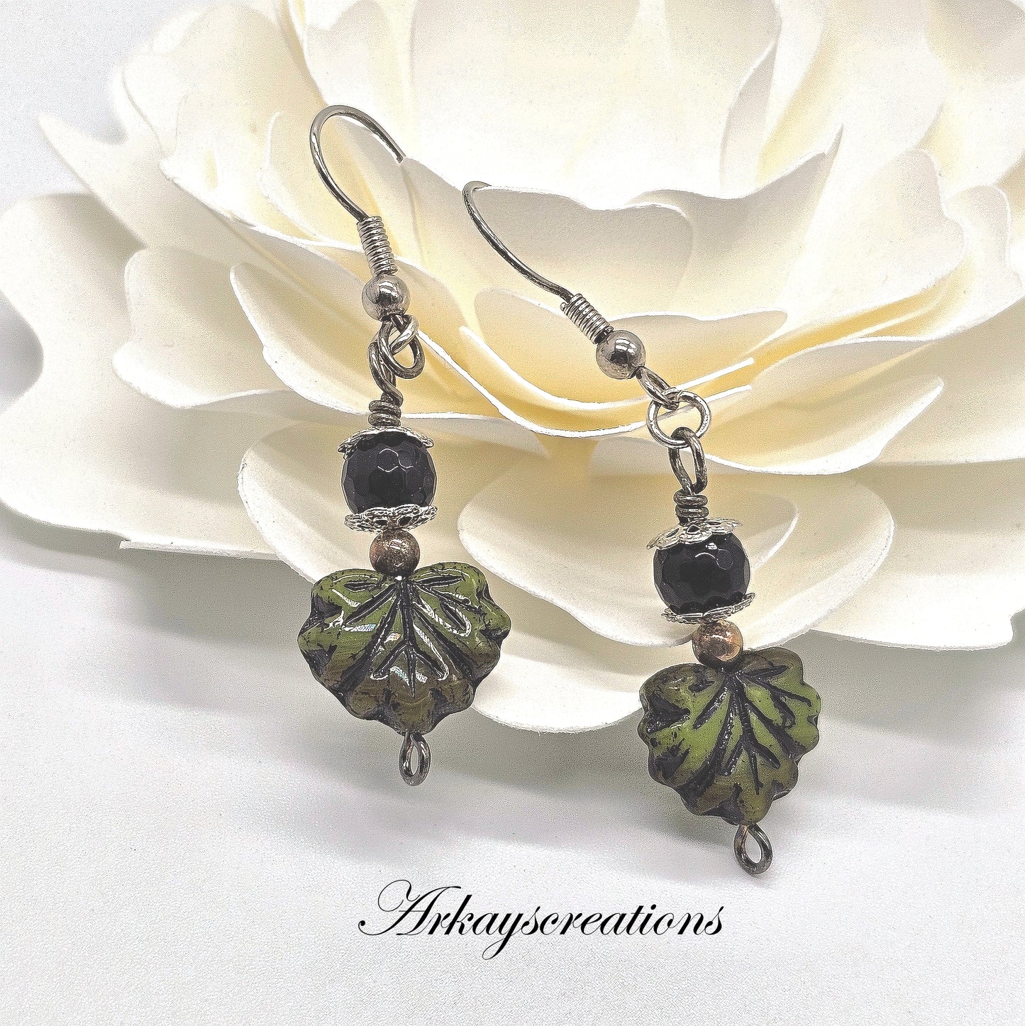 Green Leaf Earrings, Nature Jewelry Women