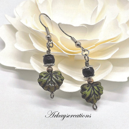 Green Leaf Earrings, Nature Jewelry Women - Arkayscreations