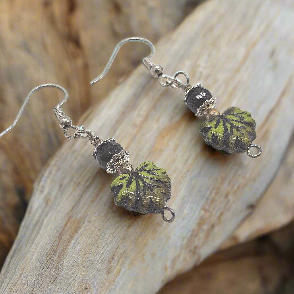 Green Leaf Earrings, Nature Jewelry Women