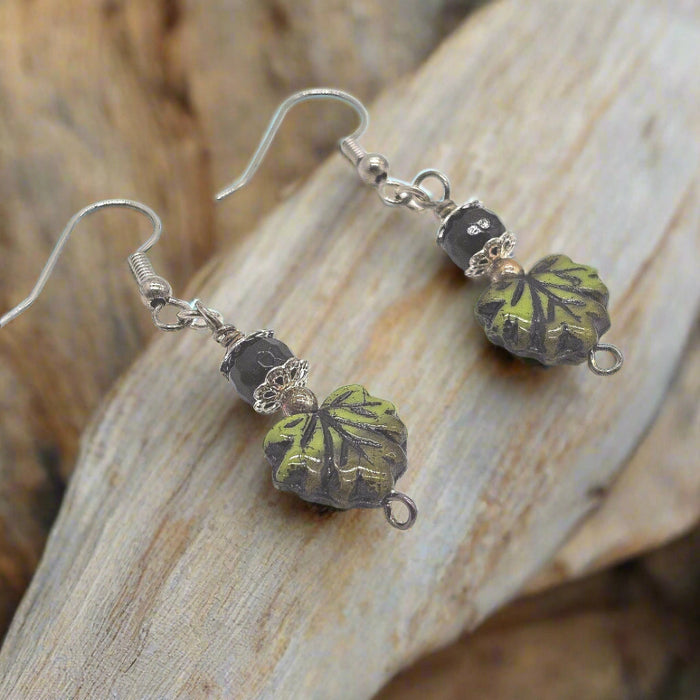 Green Leaf Earrings, Nature Jewelry Women - Arkayscreations