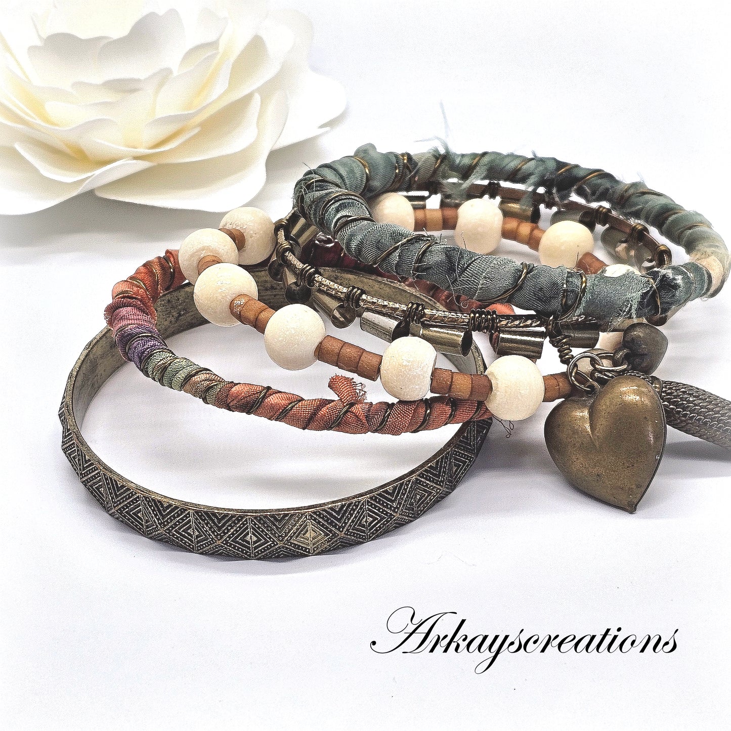 Desert Sunset Boho Bangle Stack, Unique Artisan One-Of-A-Kind Bracelet Collection