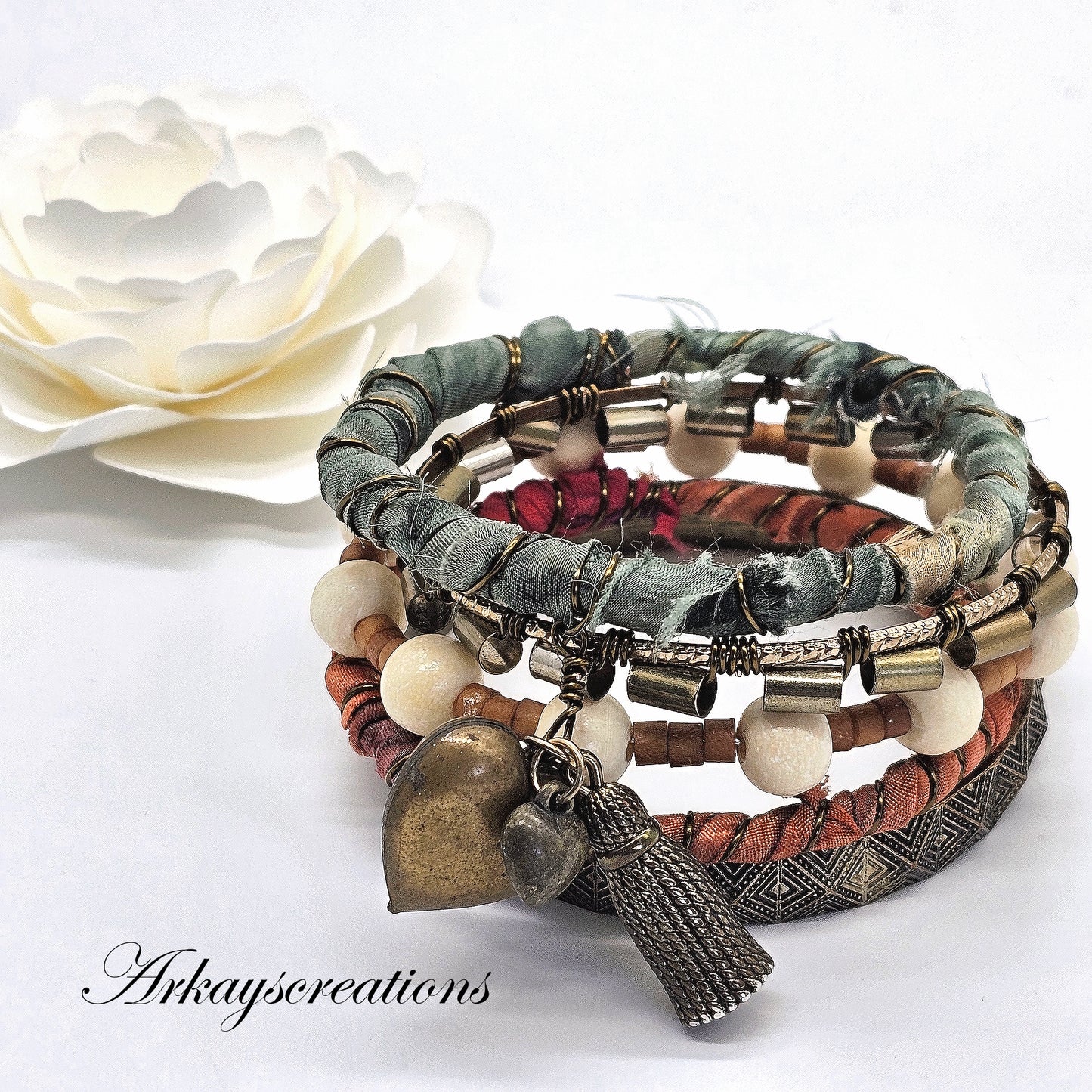 Desert Sunset Boho Bangle Stack, Unique Artisan One-Of-A-Kind Bracelet Collection