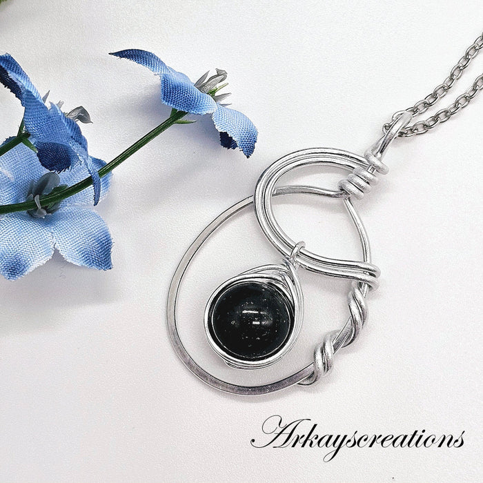 Handcrafted Blue Sandstone Jewelry with Wire-Wrapped Aluminum Pendant ~ Herringbone Design ~ Arkayscreations