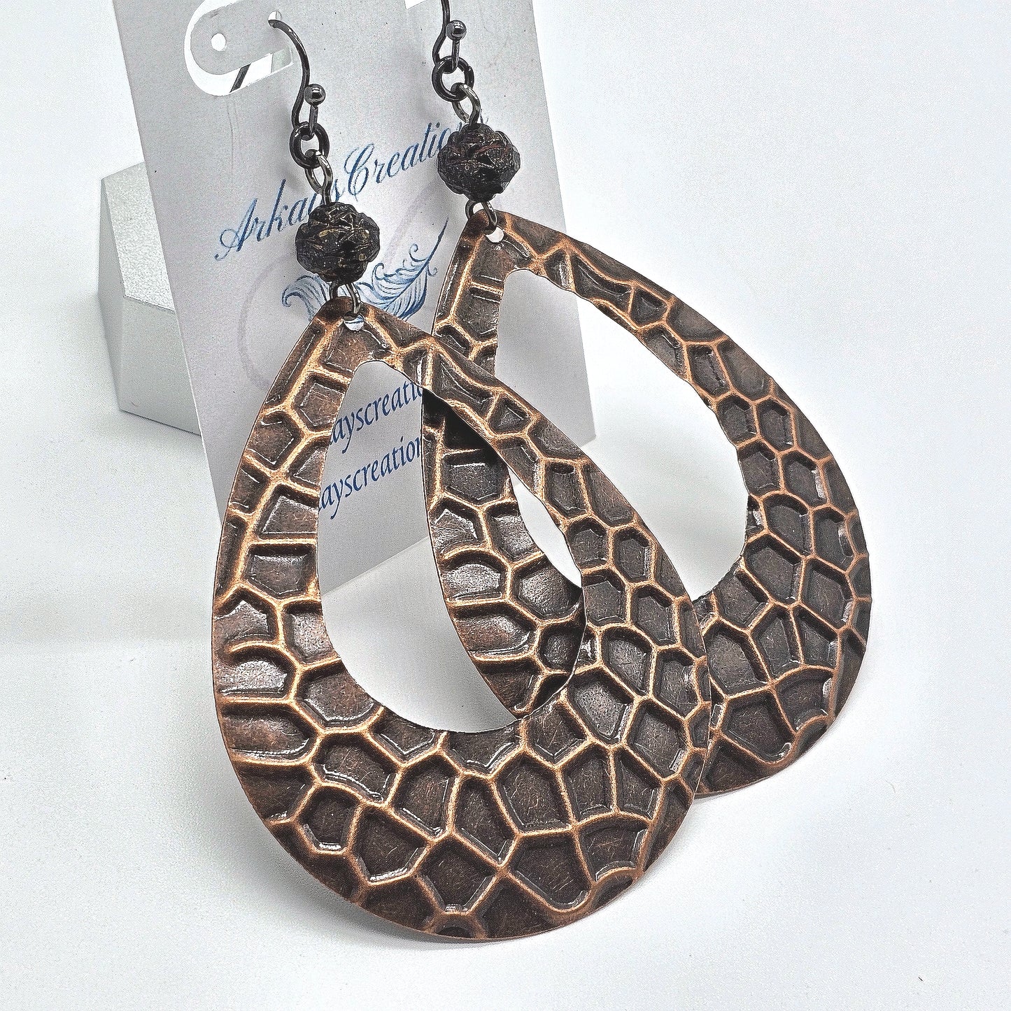 Large Natural Copper Earrings, Lightweight Dangly Hoops