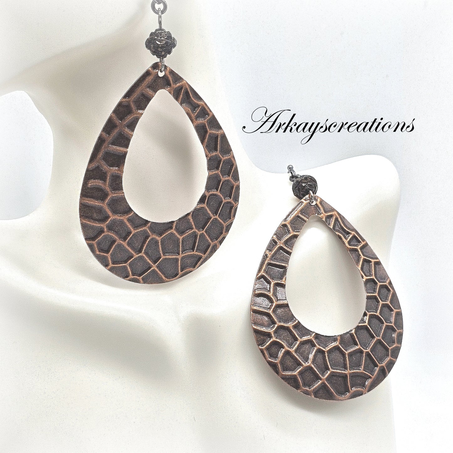 Large Natural Copper Earrings, Lightweight Dangly Hoops