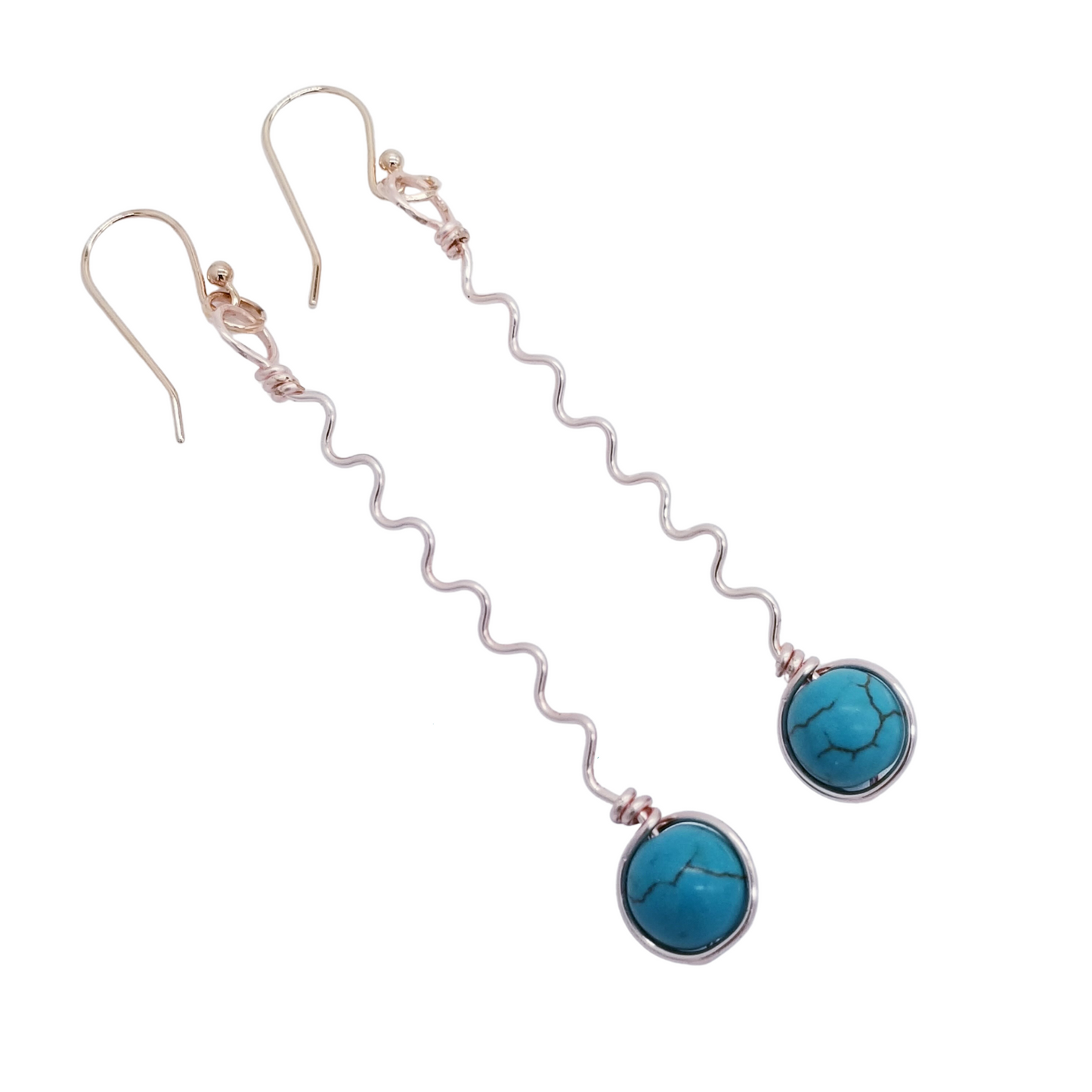 Long Wavy Earrings, Turquoise Jewelry Gift Idea