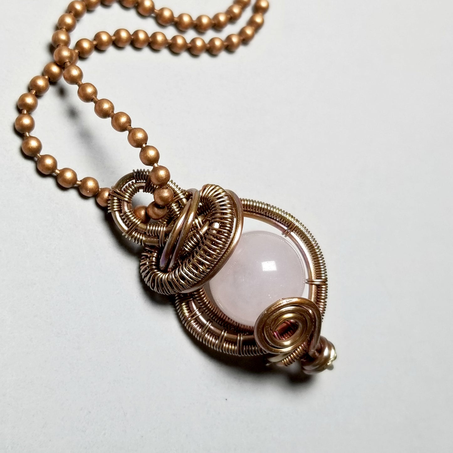 Rose Quartz Pendant Necklace, Wire Wrap Jewelry