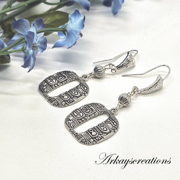 Silver Tribal Dangle Earrings ~ Boho Chic Style ~ Arkayscreations
