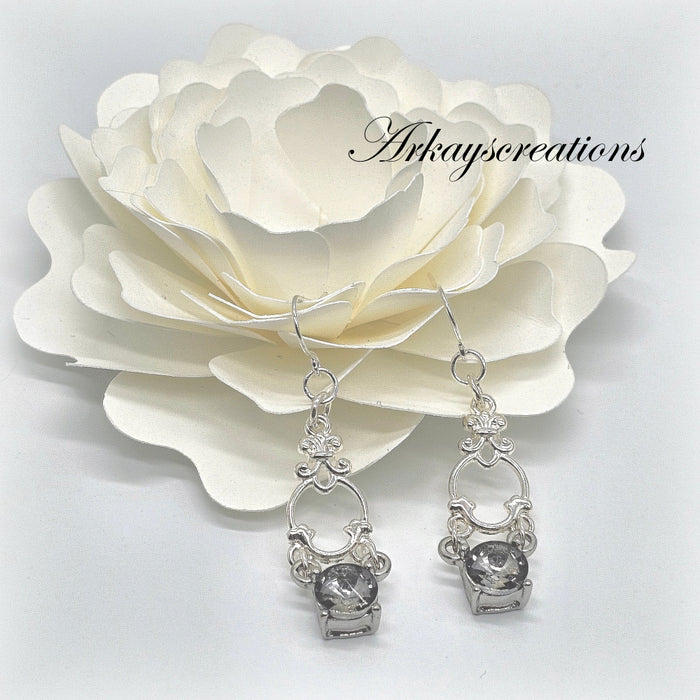 Smokey Gray Chandelier Earrings ~ Vintage Style Rhinestone Jewelry ~ Arkayscreations