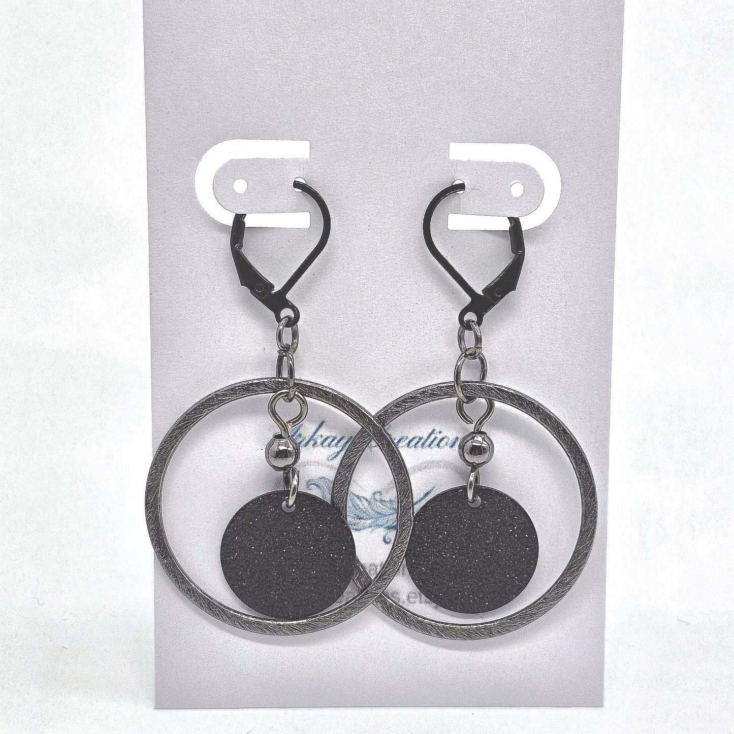 Stylish Black Geometric Dangle Hoops with Circular Accents