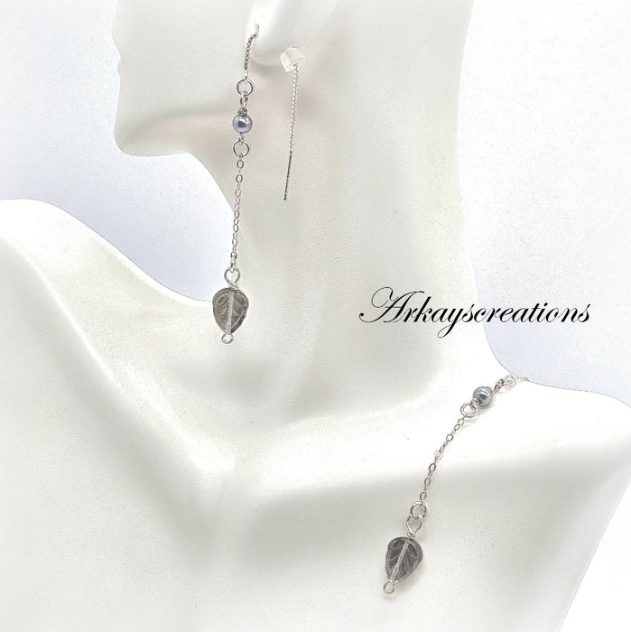 Long Leaf Silver Threader Earrings