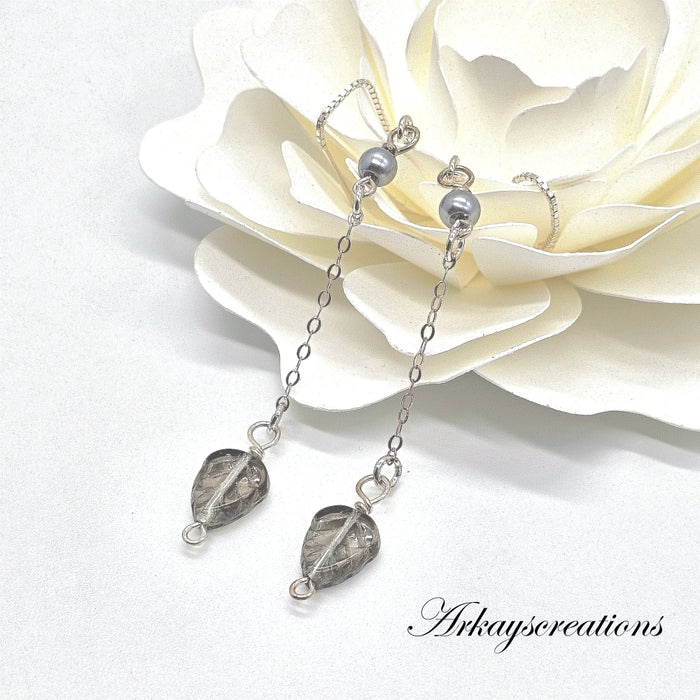 Long Leaf Silver Threader Earrings