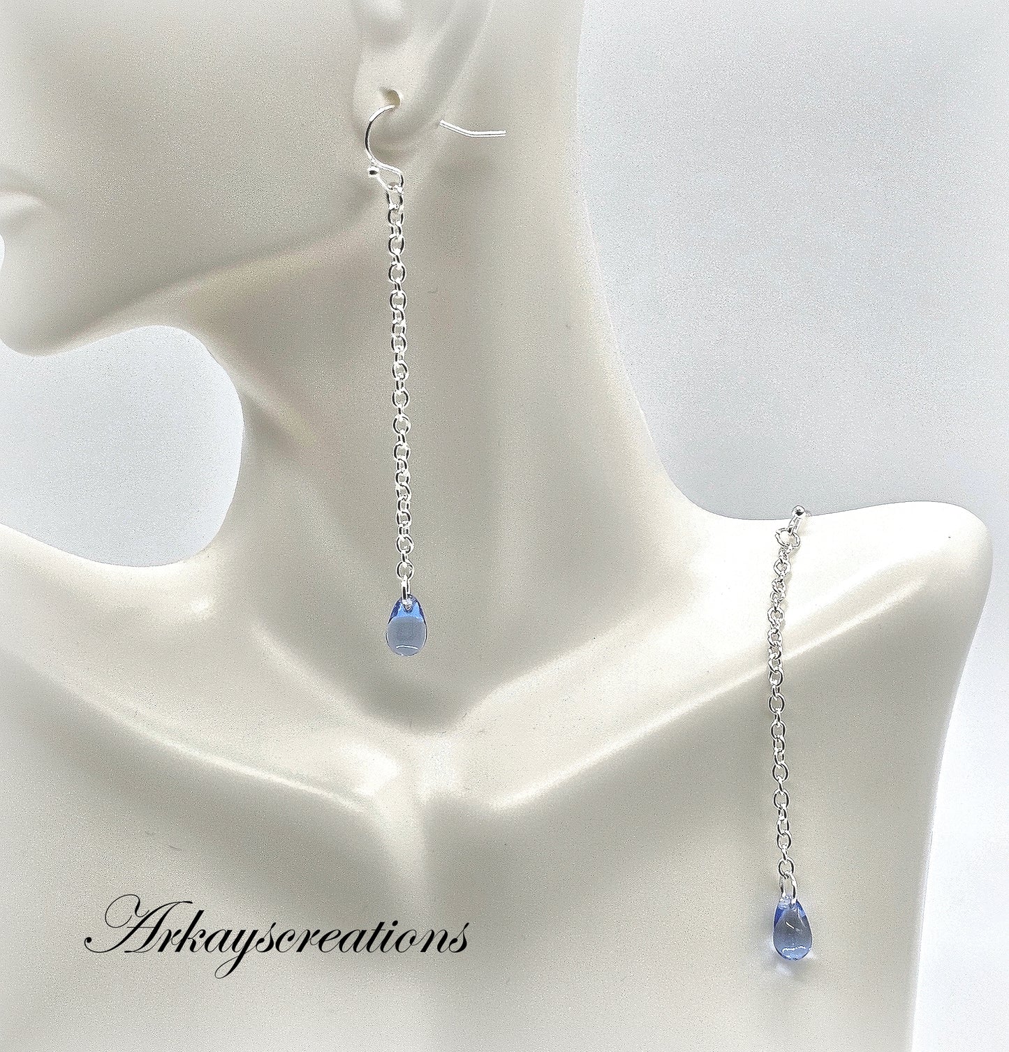 Water Sprite's Teardrop Necklace and Earrings in Silver