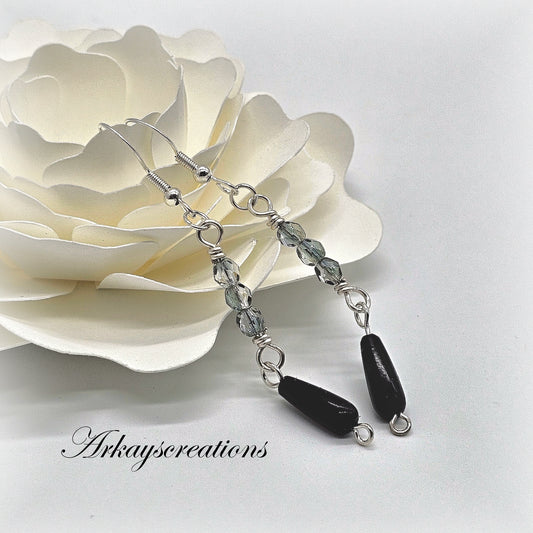 Whispers of the Night - Long Black Drop Earrings