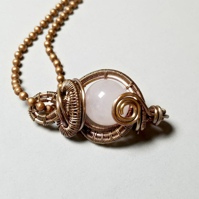 Wire Wrapped Rose Quartz Pendant Necklace ~ Arkayscreations