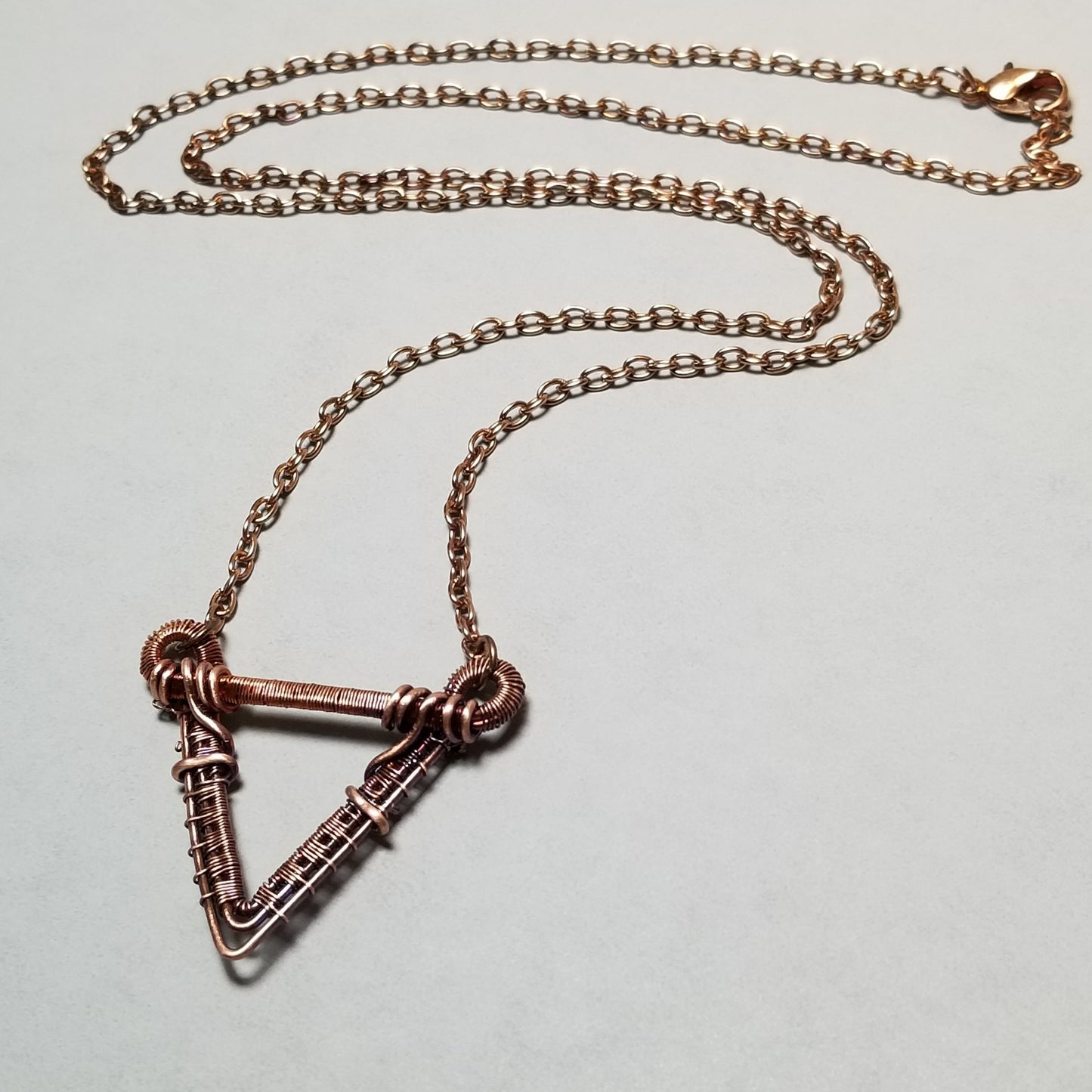 Geometric Triangle Necklace, Wire Weave Jewelry, Wire Wrapped Copper Pendant