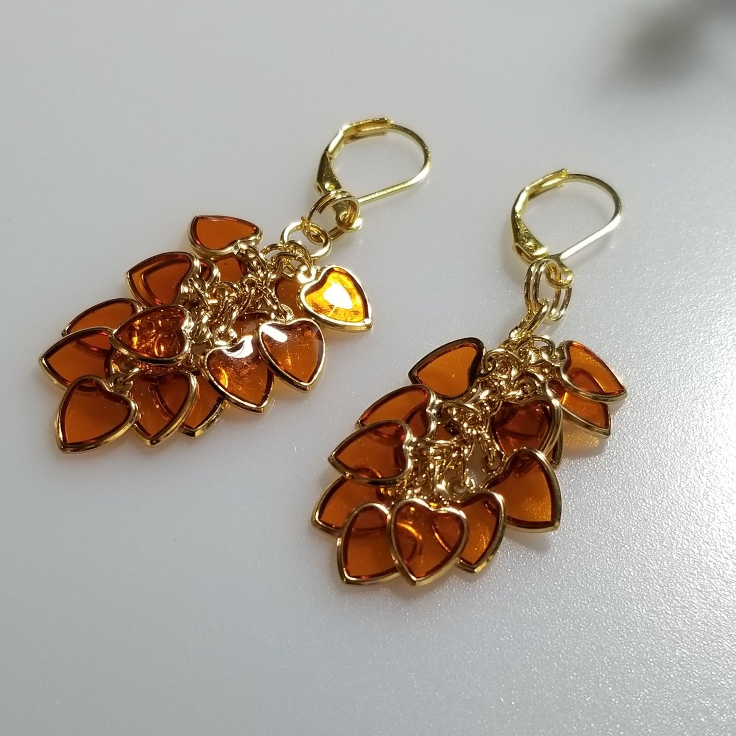 Autumn Earrings in Gold, Amber Hearts